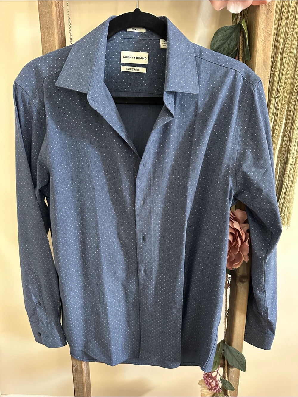 Lucky Brand Navy Shirt with White Micro Dots